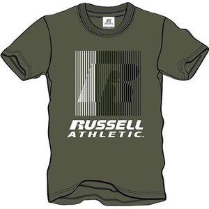 RUSSELL ATHLETIC Gestreept R S/S Crewneck Tee T-shirt voor heren, cypress, XXL