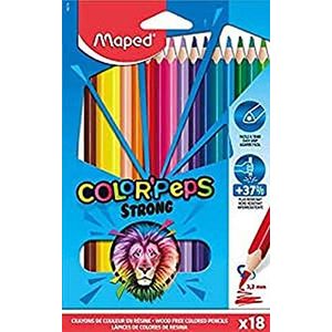 Maped - Kleurpotloden Strong Color'Peps – 18 kleurpotloden, zeer sterk en ergonomisch – kartonnen tas met 18 potloden