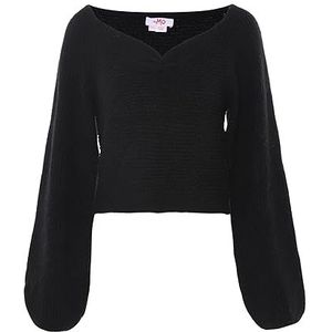 myMo Chique, verkorte gebreide trui met vierkante hals voor dames, zwart, maat XL/XXL, zwart, XL