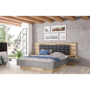 Forte RICCIANO bed + 2 nachtcommodes met 2 laden, houtmateriaal, staafbeik/betonlook donkergrijs, b x h x d: 296,5 x 120 x 209,9 cm