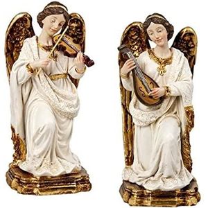DRW Set van 2 engelen met instrumenten 17 cm hoog