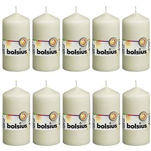 Bolsius Gladde stompkaarsen - ivoor - set 10 stuks - decoratieve huishoudelijke kaarsen - lengte brandduur 33 uur - ongeparfumeerde - natuurlijke plantenwas - 12 x 6 cm