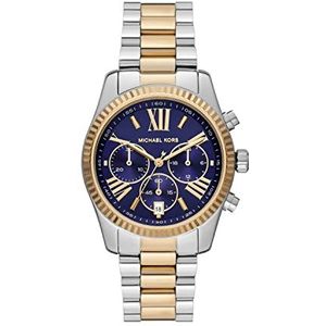 Michael Kors Lexington Horloge voor dames, uurwerk met roestvrij stalen of lederen band, Zilverkleur en donkerblauw
