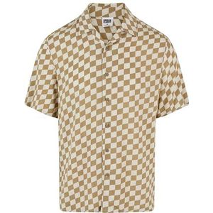 Urban Classics Herenshirt Viscose AOP Resort Shirt, casual overhemd voor mannen, met bloemenprint, verkrijgbaar in vele kleurvarianten, maten XS-5XL, kakicheck, S