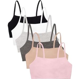 Fruit of the Loom Women's Spaghetti Strap Cotton Pullover Sports Bra Value Pack, Sand/White/Heather Grey/Black/Blushing Rose/Charcoal
