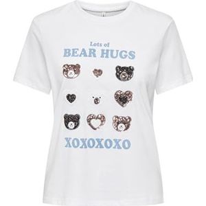 ONLKITA Life REG S/S Bear TOP Box CSJRS, Helder wit/print: hugs, M