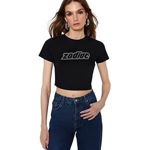 Trendyol Dames Dames Slim Fit Basic Crew Neck Knit T-shirt, Zwart, L