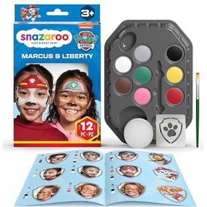 Snazaroo 1172200 Paw Patrol Make-up Set Marshall & Liberty - 8 watergedragen gezichts- en lichaamsverven met spons, kwast, sjabloon, instructies