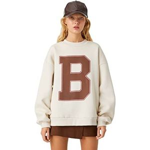 Koton Sweatshirt met lange mouwen voor dames, bedrukt met ronde hals, Beige (050), M