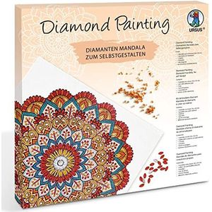 Ursus 43520006F - Diamond Painting Mandala Set 6, handwerkset met doek en stenen in rood-, oranje- en petroltinten
