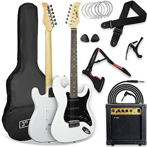 3rd Avenue XF 4/4 formaat elektrische gitaar, ultieme kit met 10W versterker, kabel, statief, gigbag, gitaarband, reservesnaren, plectrums, capo - wit