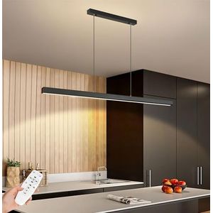 SENFAY LED Hanglamp Eettafel dimbaar, Modern Eetkamer Hanglamp met afstandsbediening, Lineair design Zwart Hanglamp, 48W In hoogte verstelbare Eetkamerlamp voor Eetkamer, Keuken, Kantoor, L120cm