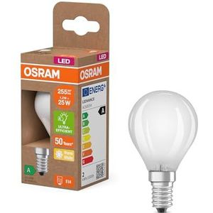 OSRAM LED-lamp in klassieke minibolvorm, met decoratieve LED-gloeidraad in frosted design, energie-efficiëntieklasse A, E14, 1,2 W, 255 lm, 2700 K, warm wit. Zonder opwarming, 6-pack