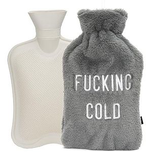 Fisura - Warmwaterkruik. Warmwaterkruik van 2 liter. Warmwaterkruik met zachte deksel. Zakje voor pijnbestrijding. Wasbaar. Afmeting: 18,5 x 33 cm. (F*cking cold, grijs)