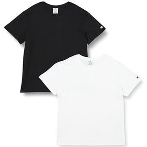 Champion American Classics C-Logo T-shirt voor dames, verpakking van 2 stuks, Wit/Zwart, S