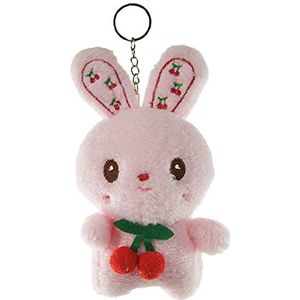 Kögler 11225 - Zacht speelgoed roze konijntje met kersen als sleutelhanger, ca. 17 cm groot, voor aan de sleutelbos, de boekentas of als geluksbrenger