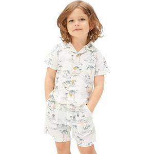 Koton Babyboy Linnen Blend Shorts Elastische Tailleband Zakken Palm Gedrukt, Wit ontwerp (0d0), 6-9 Maanden