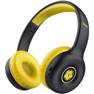 Trust Nouna Hoofdtelefoon Draadloos Bluetooth voor Kinderen 4-10 Jaar met Volumebegrenzing (85dB), On Ear Opvouwbare Headphones met Microfoon en Stickers, Koptelefoon Kinderen 15 uur Speeltijd, Zwart