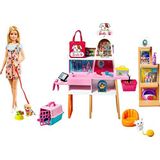 Barbie Pop (blond, 30 cm) en Dierenboetiek, Speelset met 4 huisdieren, kleurveranderende functie en accessoires, geweldig cadeau voor kinderen van 3-7 jaar, GRG90