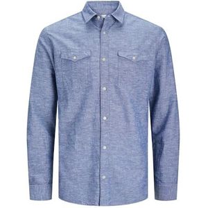 Jack & Jones Jcosheridan Linen Blend Shirt LS hemd lange mouwen jeansblauw S heren, Helder jeansblauw, S