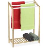 Relaxdays handdoekrek staand - handdoekhouder bamboe - handdoekenrek 3 stangen badkamer