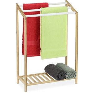 Relaxdays handdoekrek staand - handdoekhouder bamboe - handdoekenrek 3 stangen badkamer