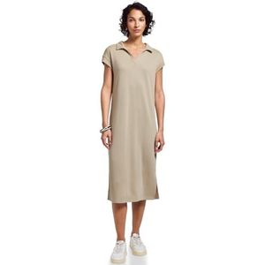 Street One - Gebreide Damesjurk - Coastal Beige - Knielang - Hemdkraag, Korte Mouwen, Zijdelingse Splitten