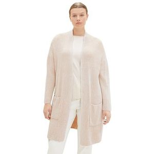 TOM TAILOR Gebreide cardigan voor dames, 34137 - Offwhite Beige Plaited Rib, 50 Grote maten