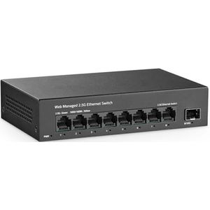 YuLinca 8 poorten 2.5G Easy Web Managed Switch, 8 x 2,5 Gbps Base-T-poorten en 1 x 10G SFP+ slot, ondersteunt LACP/QOS/VLAN/IGMP, mini metalen ventilatorloze 2,5 Gb Managed Switch