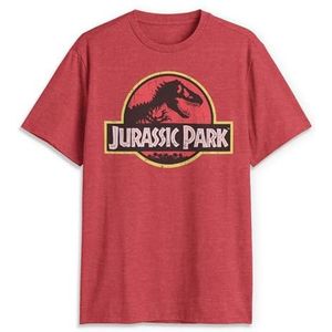 Jurassic Park Men's Classic Movie Logo T-Shirt, Jurassic World Vintage Inspired Shirt, Red Heather, XX-Large