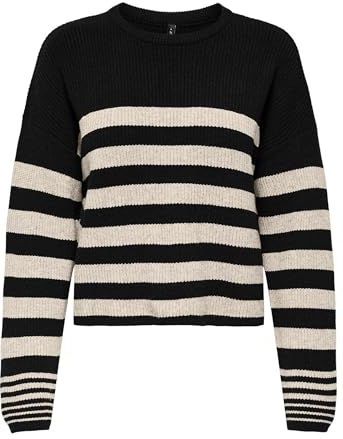 ONLY - ONLKatia - Gebreide Trui - Lichtbeige / Zwart - Lange Mouw