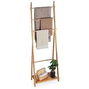 Relaxdays handdoekenrek bamboe, 4 stangen en plank, staande handdoekhouder, HBD: 153 x 53,5 x 30 cm, badkamerrek, natuur
