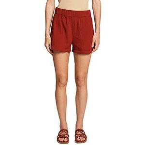 edc by Esprit Pull-on shorts van crinkle-katoen, terracotta, 32