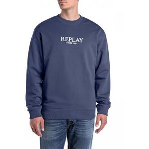 Replay Heren regular fit sweatshirt van katoen, 282 Medium Blauw, L