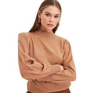 Trendyol Dames regular fit basic staande kraag gebreide trui sweatshirt, camel, S