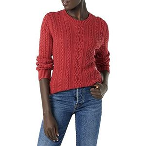 Amazon Essentials Dames visserskabel lange mouwen ronde hals trui (verkrijgbaar in grote maten), donkerrood, Small