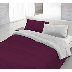 Italian Bed Linen Natuurlijke kleur Dekbedovertrek Set met Doubleface Effen Kleur Tas Sheet en Kussensloop, 100% Katoen, Pruim/Lichtgrijs, kleine dubbele