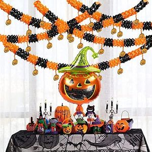 Set van 6 Halloween banners decoratieset Halloween party pompoen slinger Halloween papier hangende decoratie met 1 x pompoen-folie ballon voor carnaval alle zalen binnen en buiten tuin