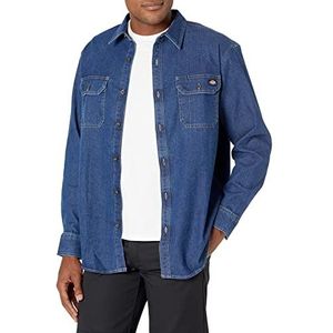 Dickies Men's Flex Denim shirt met lange mouwen en knopen voor heren, denim wasmiddel, L