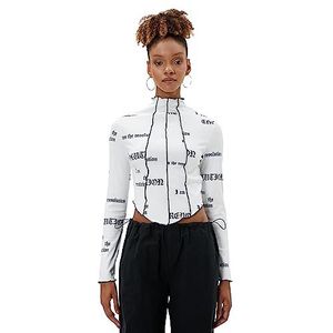 Koton Dames Long Sleeve bedrukt asymmetric cut crop T-shirt, 010 (ecru), M
