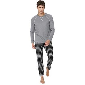 Trendyol Heren heren effen midden gebreide sweatshirt-broek pyjama set, antraciet, M (Pack van 2), Antraciet, M