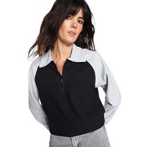 Trendyol Dames kleurblok lange mouwen regular sweatshirts, zwart, XS