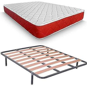Duérmete Online - Compleet bed met visco-elastische matras Lite viscogel, omkeerbaar, lattenbodem Basic + 6 poten, set, 150 x 190 cm
