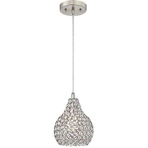Westinghouse Lighting 61037 Eenvlam hanglamp voor binnen, uitvoering in geborsteld nikkel, lampenkap met kristallen prisma's