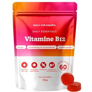 Vitamin B12 400µg Gummies – Daily Essentials - Ondersteunt energiestofwisseling, vermindert vermoeidheid - 60 gummies (2-maanden voorraad) – Veganistisch, Suikervrij – Bears with Benefits