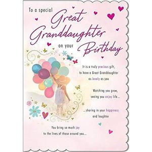 Piccadilly Greetings Traditionele verjaardagskaart achterkleindochter - 9 x 6 inch, wit|roze|rood