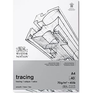 Winsor & Newton 6674001 transparant papier in blok, 40 vellen papier van 70 g/m², 100% zuurvrij, FSC, bedrukbaar met fijne korrel voor nauwkeurige lijngeleiding, architectenpapier - DIN A4