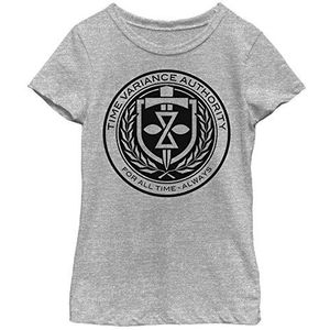 Loki (TV Show) TVA Front Chest Girl's Crew Tee, Athletic Heather, X-Small, Athletic Heather, XS