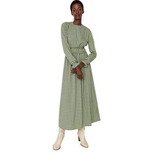 TRENDYOL Dames Woman Basics mini-blazerjurk met reverskraag geweven stof jurk, Kaki, 40