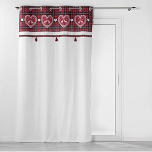 douceur d'intérieur, Heidi Gordijn met ogen, 140 x 240 cm, wit, katoen, eenkleurig, met top, bedrukt met pompons, bedrukt